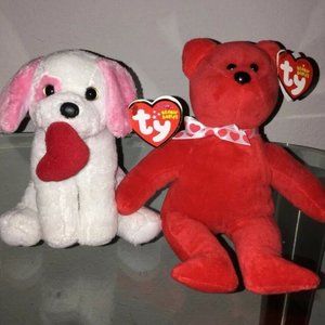Lot of 2 TY Beanie Babies Valentine Armore & Amora